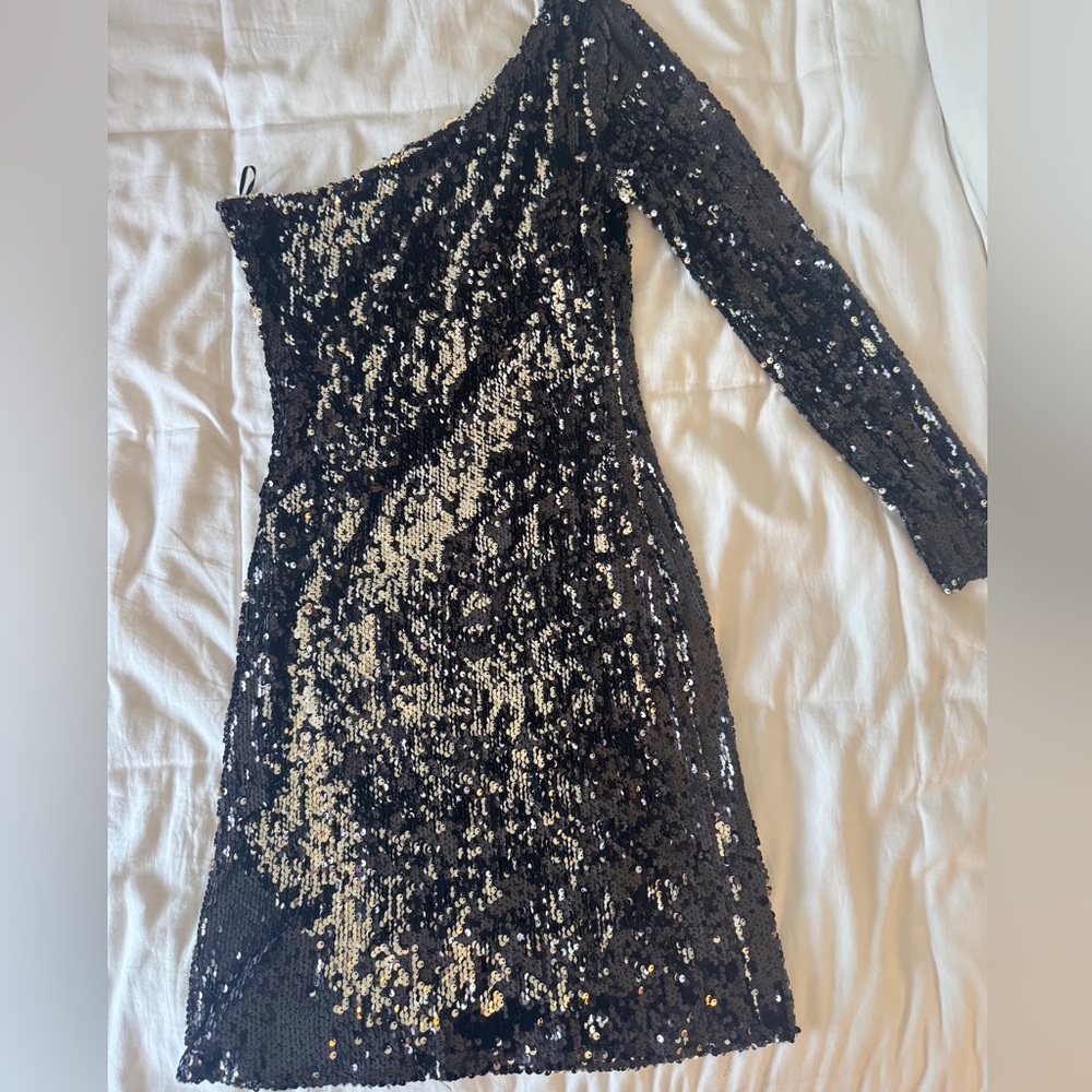 Black Sequin One-Shoulder Dress